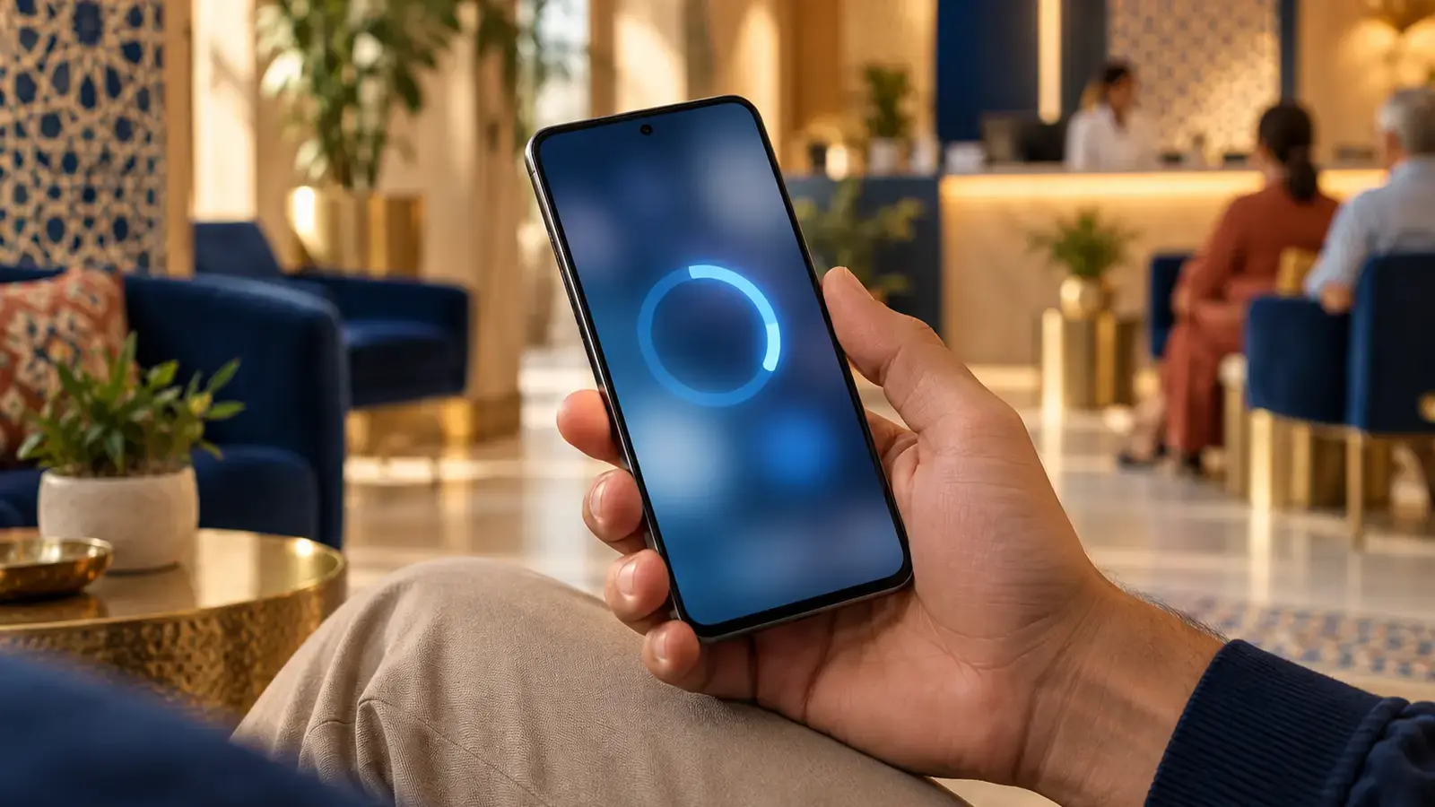 Patiente consultant son ticket d'attente sur son téléphone